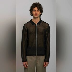 Stussy Cotton Mesh Sheer Knit Full Zip Black Shirt Long-Sleeve Unisex Medium